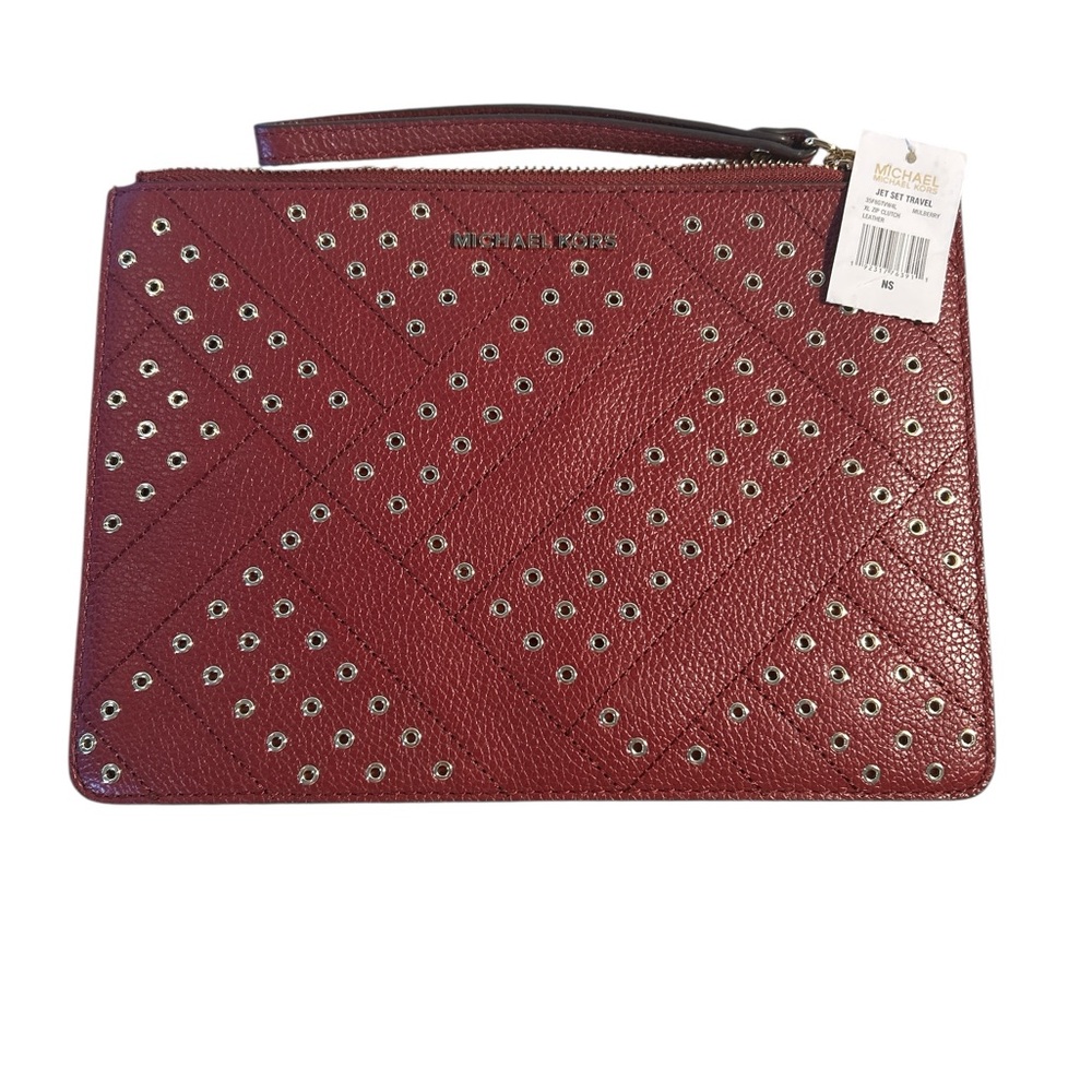 Michael Kors Jet Set Travel zip clutch leather burgundy minimalist designer - Picture 3 of 7